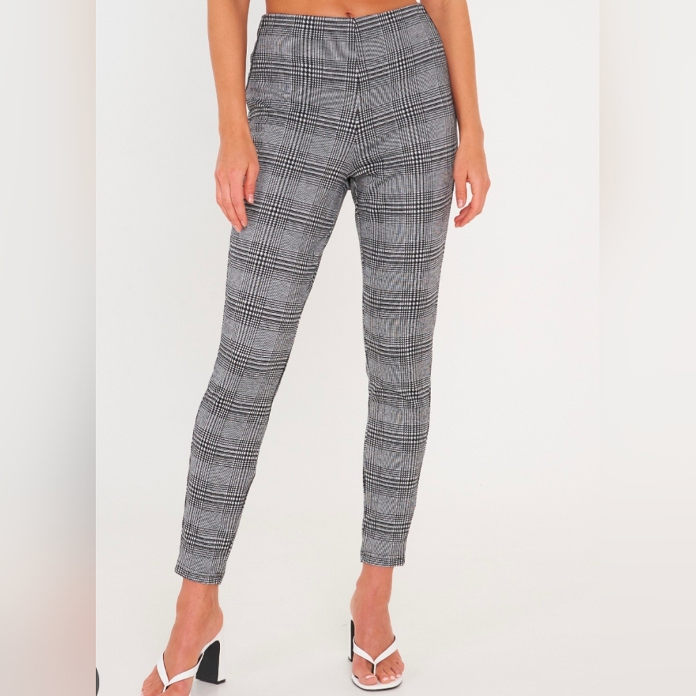 Pull Up Plaid‎ Mid Rise Skinny Trousers leggings
